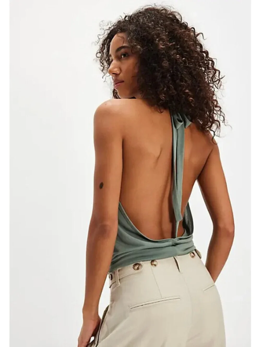 Free People Liza halter top blue open back size L New